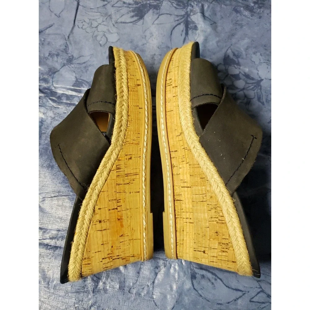 Franco Sarto Glamour Blue/Gray Suede leather Cork Platform‎ Wedge Sandals SZ 8